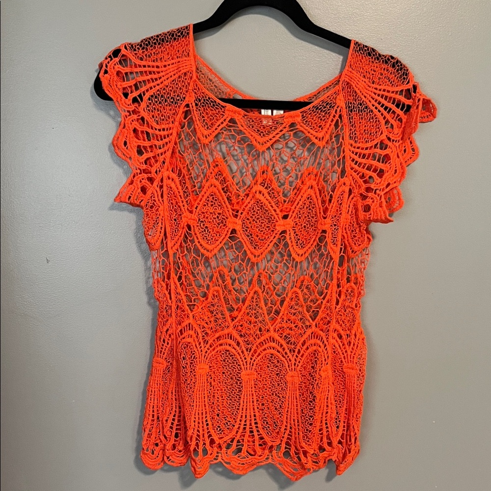 Madison Bright Orange Crochet Blouse
